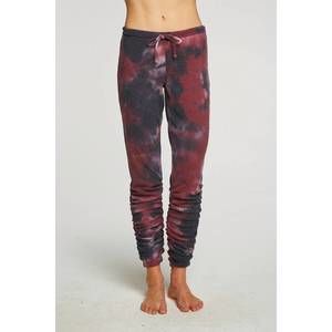 NEW CHASER rpet love rib shirred jogger/blackberry tie dye in blackberry tie dye